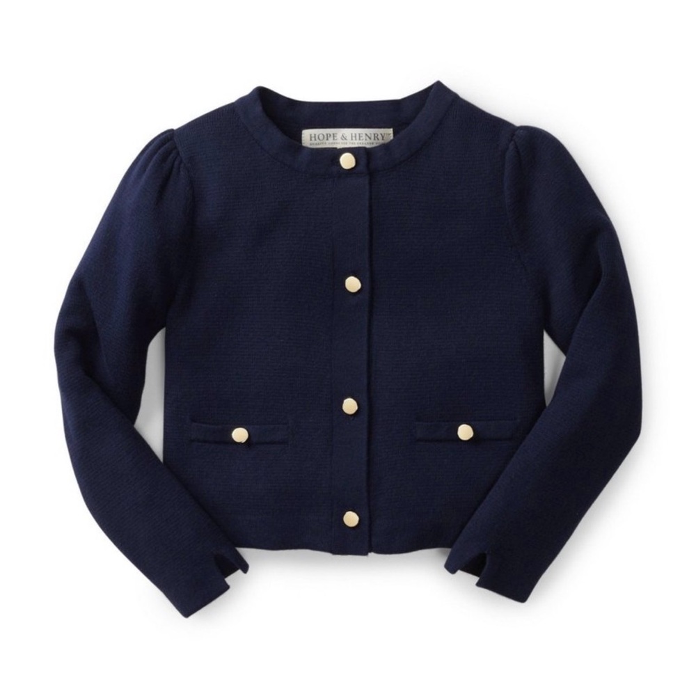 Hope & Henry Girls' Milano Stitch Cardigan Navy M (7-8)